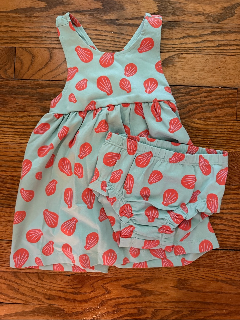 Hanna Andersson Mint Overalls with Coral Shell Print NWOT